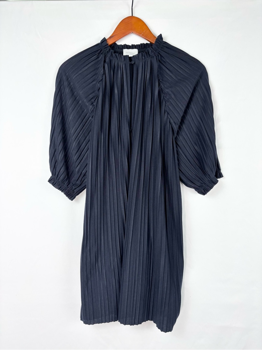 Sundays Crinkle Balloon Sleeve Mini Dress Navy Blue Size 1 Women Shirt